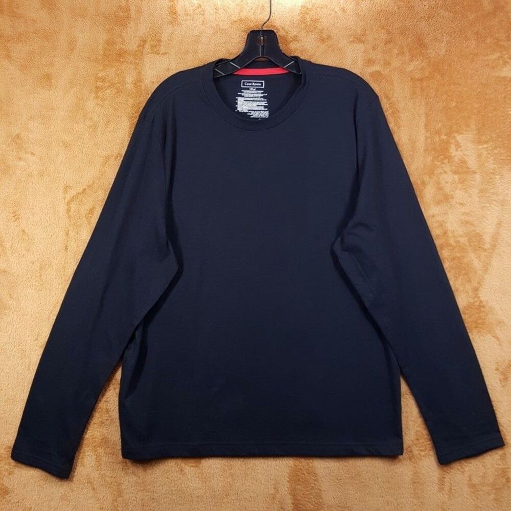 CLUB ROOM Shirt Mens Large Solid Black Pullover Crew Long Sleeve Cotton